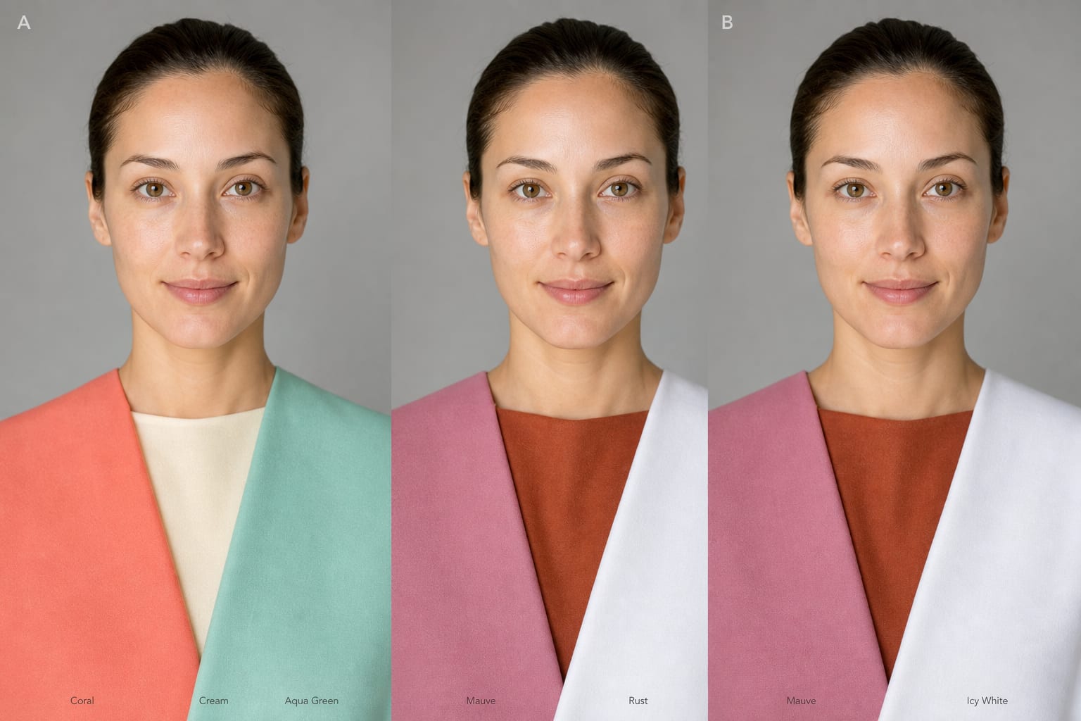 Controlled Warm Spring drape comparison using clear warm colours against cooler and heavier alternatives